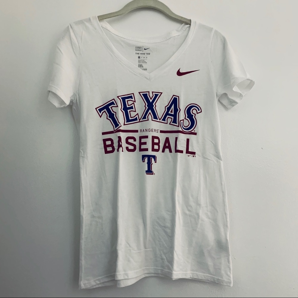 NEW White Nike MLB Texas Rangers V neck T-shirt XS